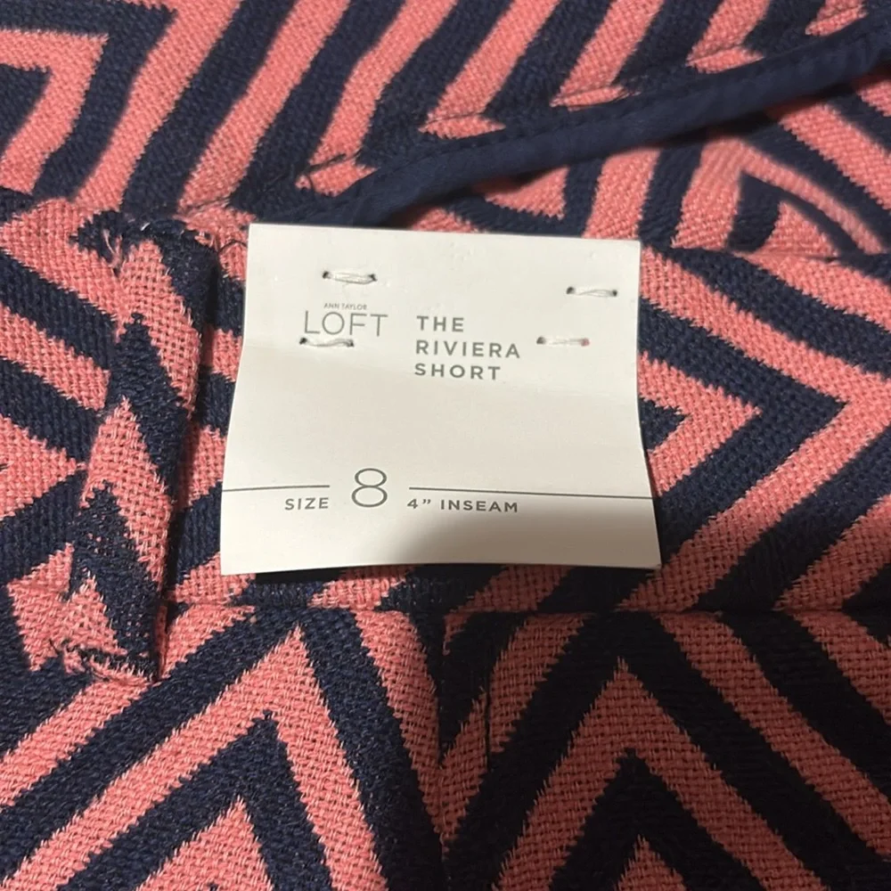NWT LOFT SZ 8 Pink & Navy Chevron Riviera  Shorts - Picture 4 of 8